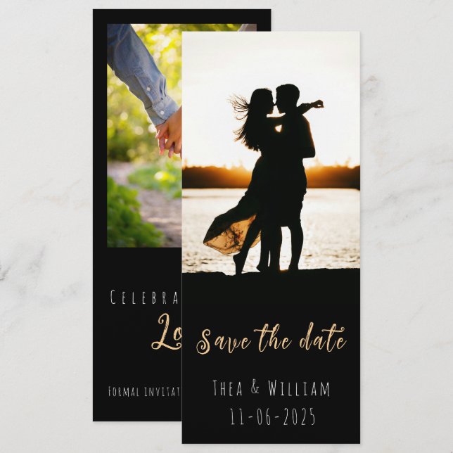 Invitation Moderne étroite 2 photos Enregistrez la date (Devant / Derrière)