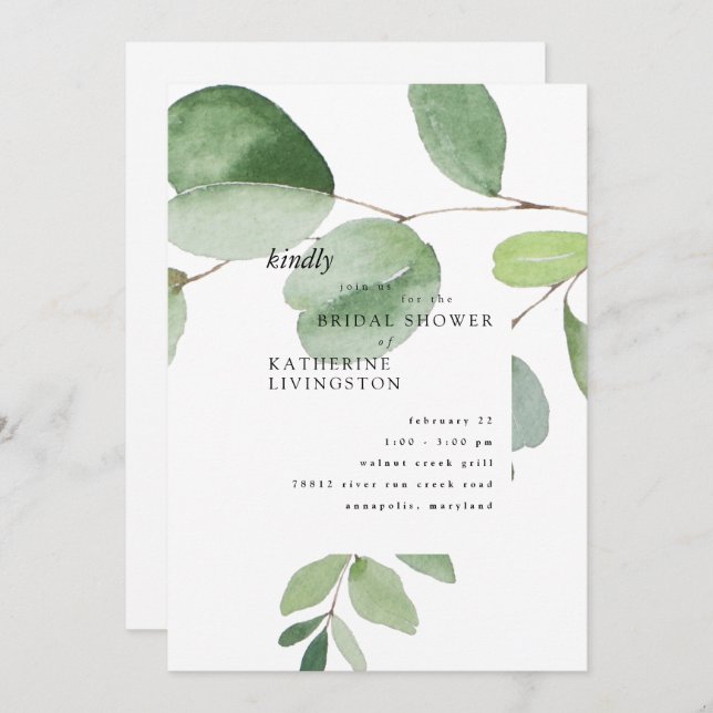 Invitation moderne Eucalyptus nuptiale douche (Devant / Derrière)