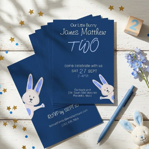 Invitation Moderne Fantaisiste Lapin Bleu 2ème Anniversaire
