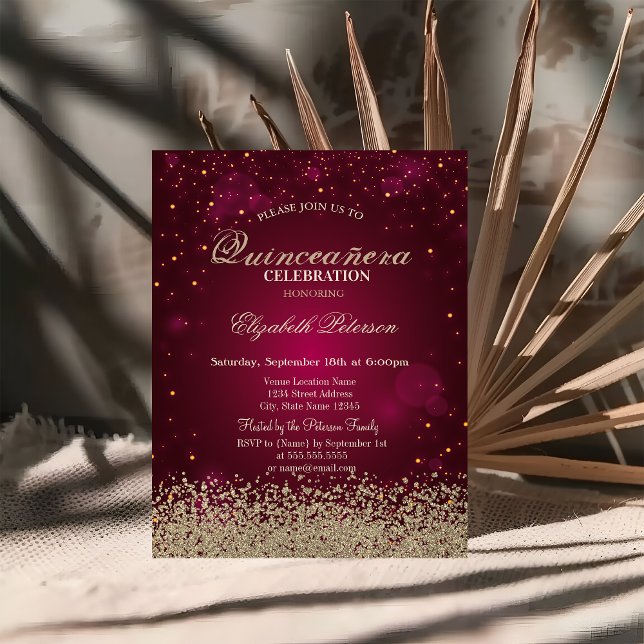Invitation Moderne Faux Gold Diamonds Rouge Quinceañera (Créateur téléchargé)