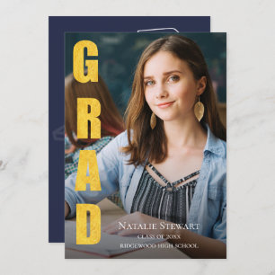 Invitation Moderne Faux Gold Foil GRAD Photo Graduation