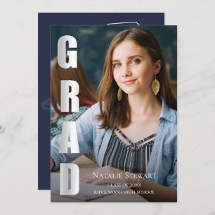 Invitation Moderne Faux Silver Foil GRAD Photo Graduation