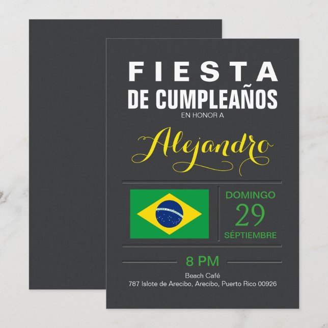Invitation Moderne : Fête Brésil (Devant / Derrière)