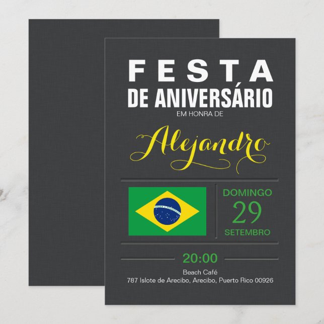 Invitation Moderne : Fête Brésil (Devant / Derrière)