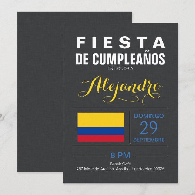 Invitation Moderne : Fête Colombie (Devant / Derrière)