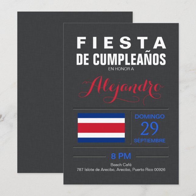 Invitation Moderne : Fête Costa Rica (Devant / Derrière)