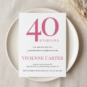Invitation Moderne fête d'anniversaire 40 ans et fabuleuse ro