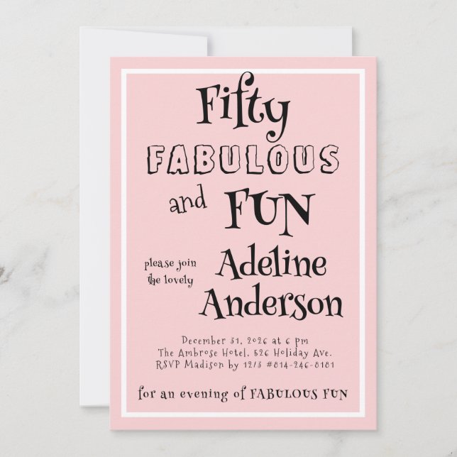 Invitation Moderne fête d'anniversaire 50 ans et fabuleuse ro (Devant)