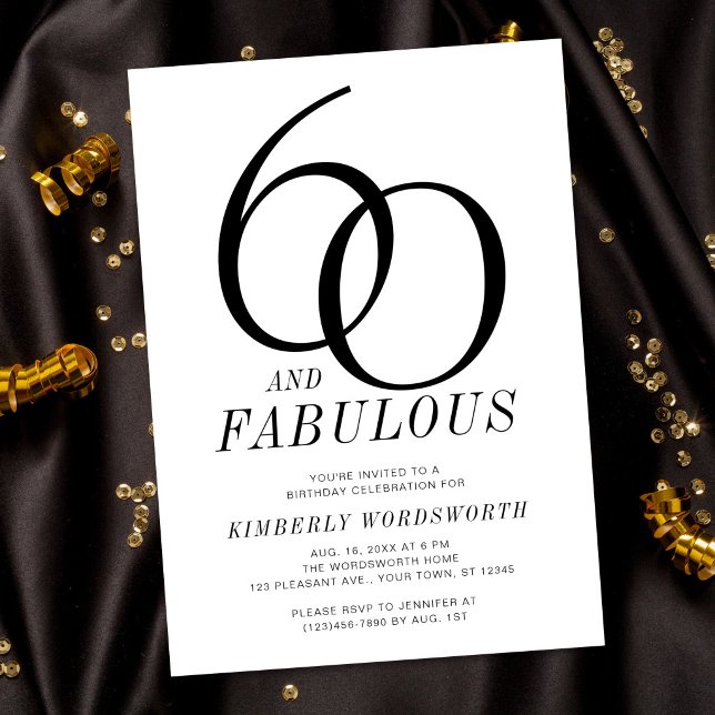 Invitation Moderne fête d'anniversaire de 60 ans et fabuleuse (Créateur téléchargé)