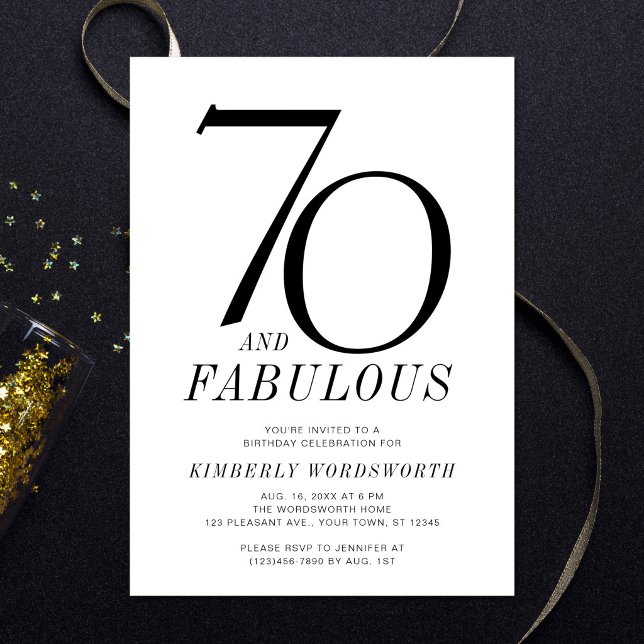 Invitation Moderne fête d'anniversaire de 70 ans et fabuleuse (Créateur téléchargé)