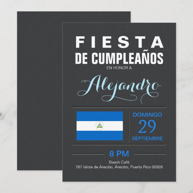 Invitation Moderne : Fête Nicaragua (Devant / Derrière)