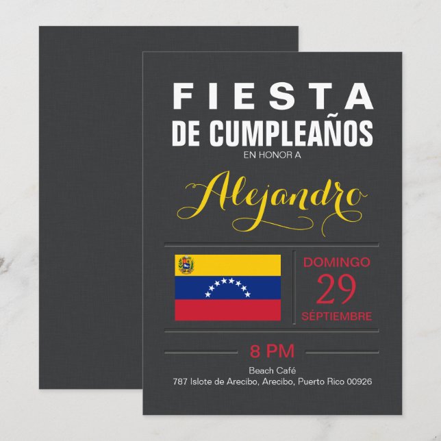 Invitation Moderne : Fête Venezuela (Devant / Derrière)