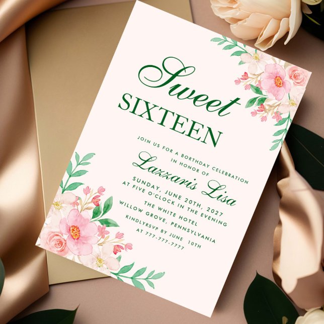 Invitation Moderne Fleur Anniversaire Vert Fête Douze Ans  (Créateur téléchargé)
