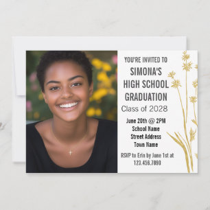 Invitation Moderne Fleur Or Fille Photo Lycée