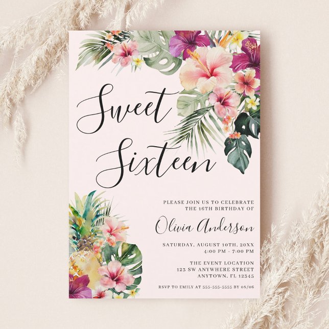 Invitation Moderne Fleur Tropicale Douce 16 Rose (Créateur téléchargé)