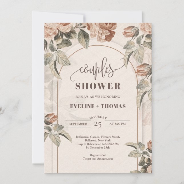 Invitation Moderne fleurs en terre cuite arceau sauge couples (Devant)