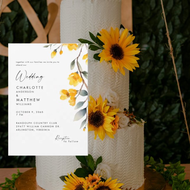 Invitation Moderne Fleurs Jaunes Ensemble Avec Mariage  (Créateur téléchargé)