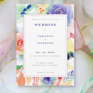 Invitation Moderne Floral Arc-en-ciel LGBTQ Pride Mariage