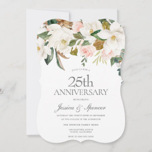 Invitation Moderne Floral Blanc Rose 25e Anniversaire de Mari