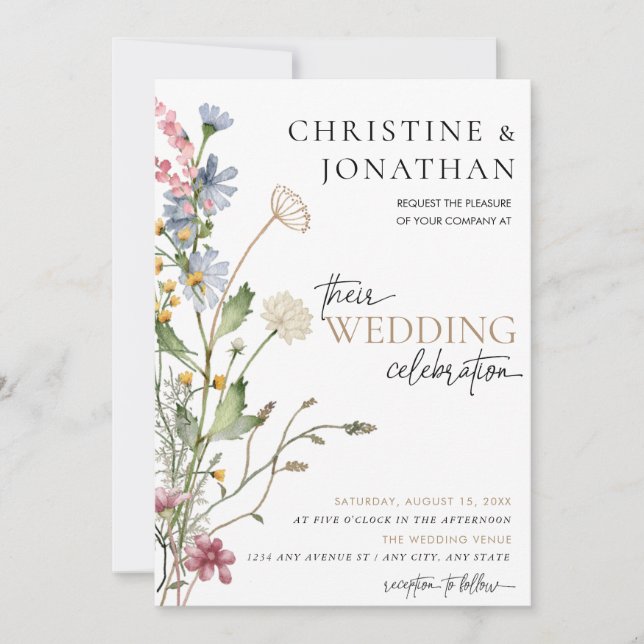 Invitation Moderne Floral Boho | Mariage aux fleurs sauvages  (Devant)
