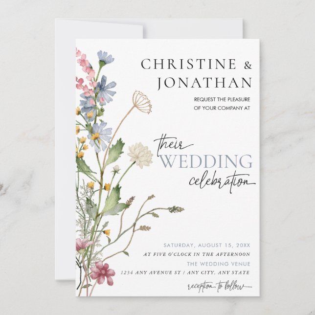Invitation Moderne Floral Boho | Mariage aux Fleurs Sauvages  (Devant)