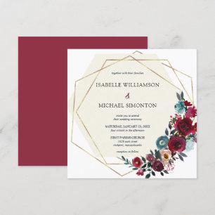 Invitation Moderne floral dans les tons rouge Bourgogne et ro