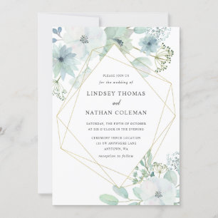 Invitation Moderne Floral Greenery Or Mariage géométrique