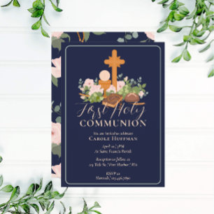 Invitation Moderne Floral Première Sainte Communion Religieus