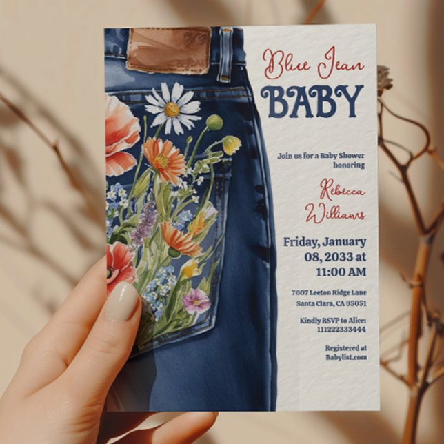 Invitation Moderne Floral Rouge Bleu Denim Bleu Jean Baby sho (Créateur téléchargé)
