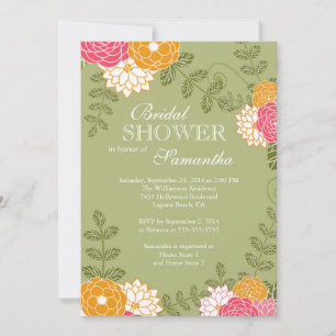 Invitation Moderne Floral Zinnia & Fleur Fête des mariées