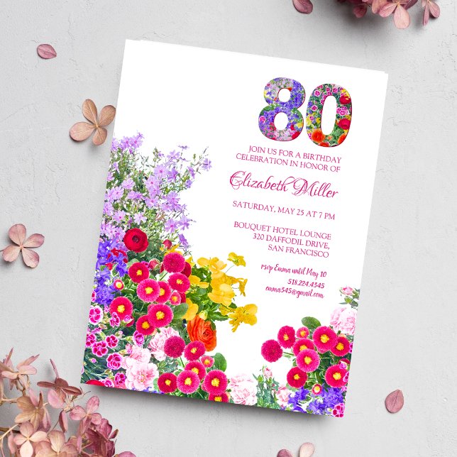 Invitation moderne florale pour les 80 ans (Créateur téléchargé)