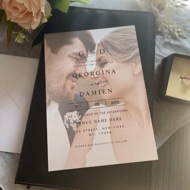 Invitation Moderne Fond 2 Photo Ampersand Tout en un Mariage (Créateur téléchargé)