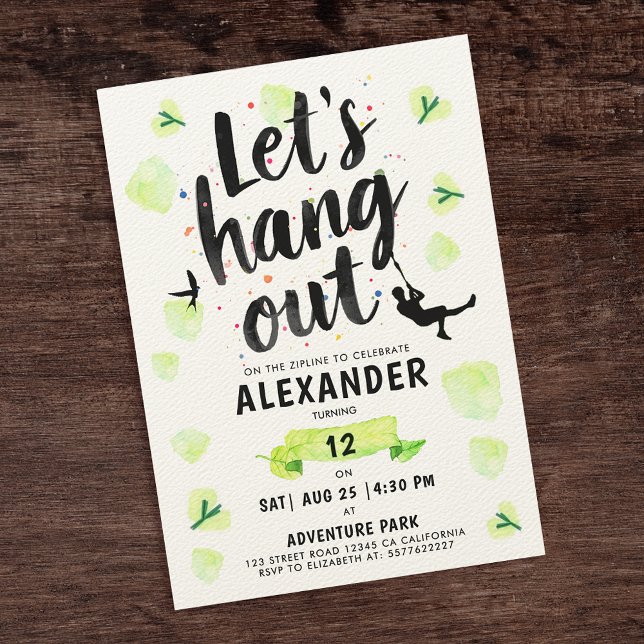 Invitation Moderne Fun Green Zipline Aventure Brosse Script (Créateur téléchargé)