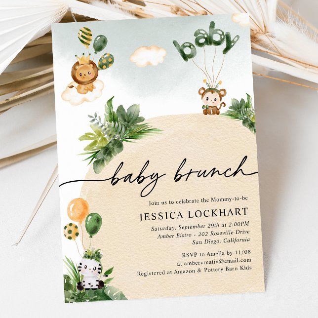 Invitation Moderne Fun Jungle Safari Garçon Bébé Brunch (Créateur téléchargé)
