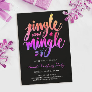 Invitation Moderne Fun Noir Et Rose Jingle Brush Calligraphie