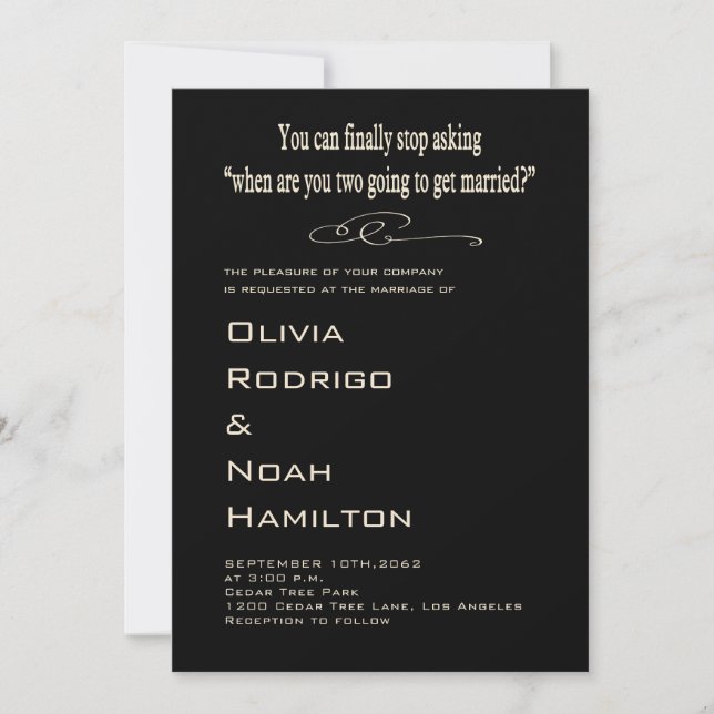 Invitation Moderne Funny Mariage noir blanc (Devant)
