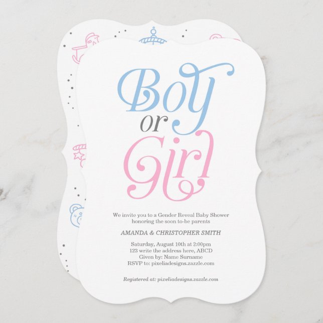 Invitation Moderne, Garçon ou Fille, Genre Reveal, Rose et BL (Devant / Derrière)