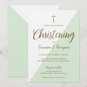 Invitation Moderne Genre Neutre Vert Or Christening bébé
