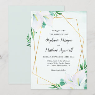 Invitation Moderne géométrique blanc Calla Lily Floral Mariag