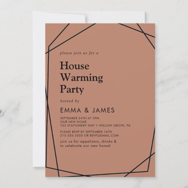 Invitation Moderne Géométrique | Fête de Chauffe-Maison en Cu (Devant)