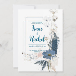 Invitation Moderne Géométrique Florale Bleu Poussiéreux Abstr