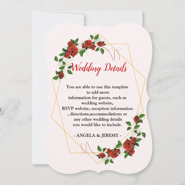Invitation Moderne Géométrique Rouge Floral-mariage Réception (Devant)