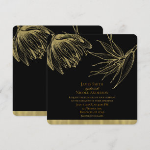 Invitation Moderne Glam Or & Noir Tropical Botanique Floral