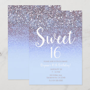 Invitation Moderne Glamour Argent Violet Paillettes Sweet 16