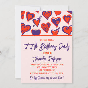 Invitation Moderne Glamour Cœurs Rouge Violet 77e anniversair