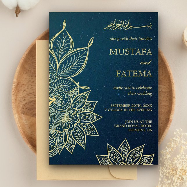 Invitation Moderne Gold Blue Galaxy Henna Mariage islamique (Créateur téléchargé)