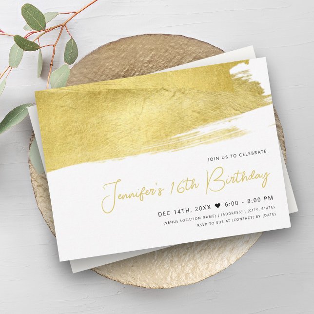 Invitation Moderne Gold Faux Foil Paint Sweet 16 (Modern Gold Faux Foil Paint Sweet 16 Invitation)