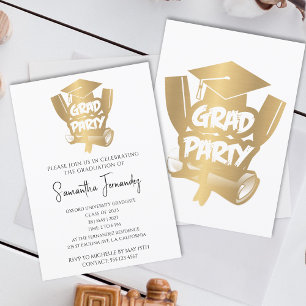 Invitation Moderne Gold Foil Stylish Script Graduation Party