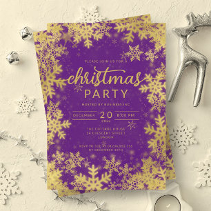 Invitation Moderne Gold Purple Snowflakes Société Noël