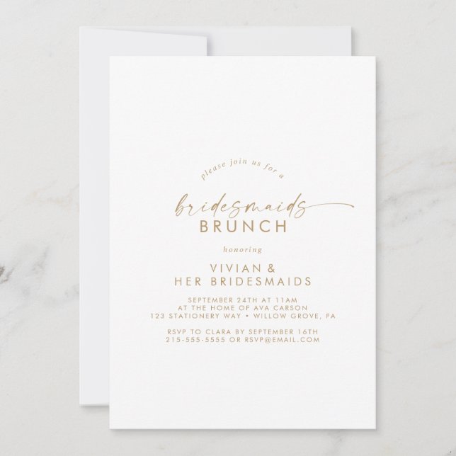 Invitation Moderne Gold Script Bridesmaitres Brunch Invitatio (Devant)